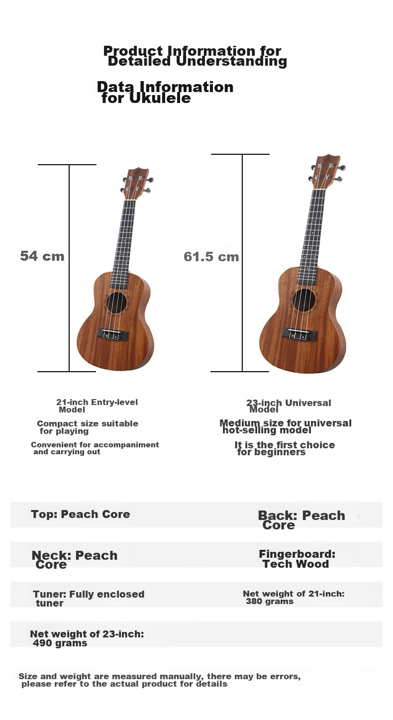 Asasi Ukulele School Children's Beginner Guitar for Primary, Middle And High School Boys And Girls, Entry-Level 23-Inch Single Board 4-String Small Guitar 9