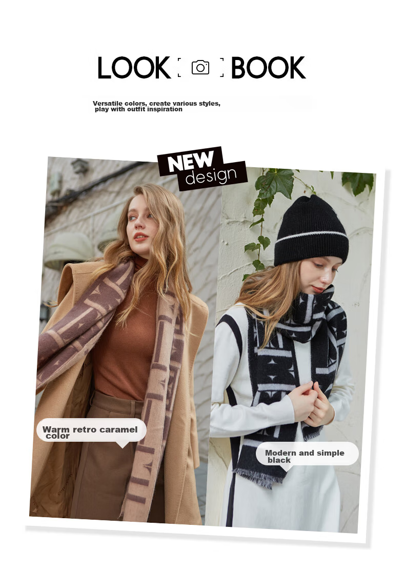 ELLE [Gift Box] 100% Wool Scarf for Men And Women, Autumn And Winter Warm Neck Warmer Shawl, Birthday Gift, Mid-Autumn Festival Present 11