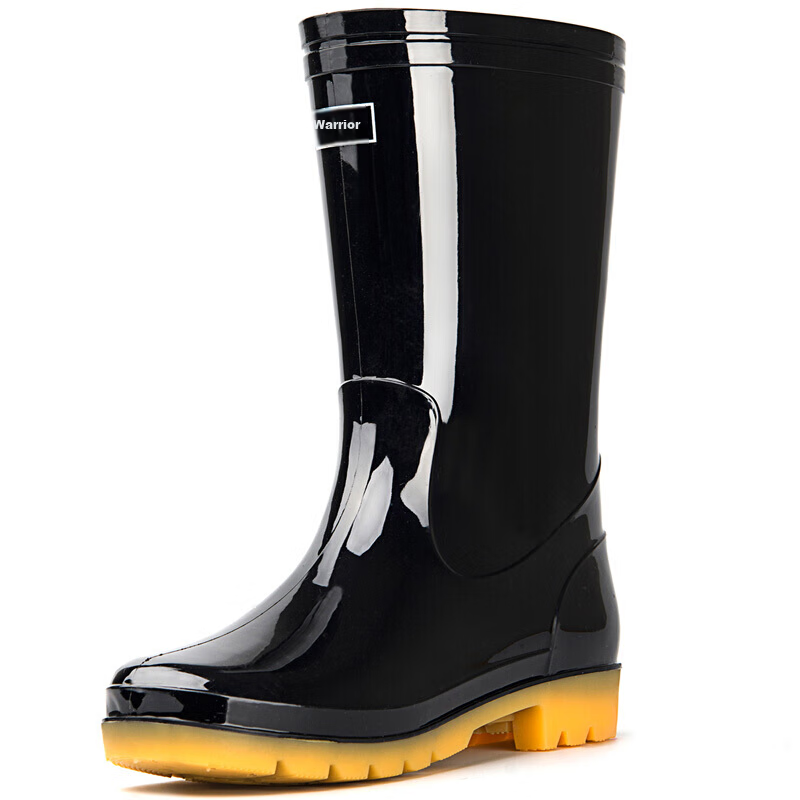 Warrior Men's Mid-High Rain Boots, Rubber Shoes, Overshoes, Waterproof Shoes HXL07-B, Black Mid-High, Size 40