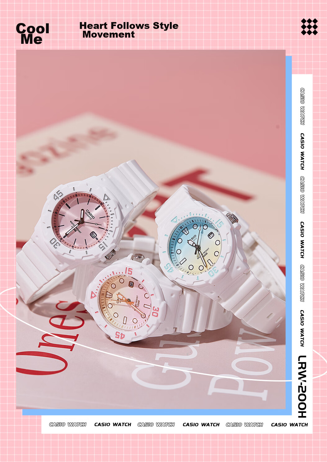 Casio Watch for Women Students, Exams, Children's Analog Watch, Luminous, Sports, Waterproof, Quartz Watch for Men And Women LRW-200H 2