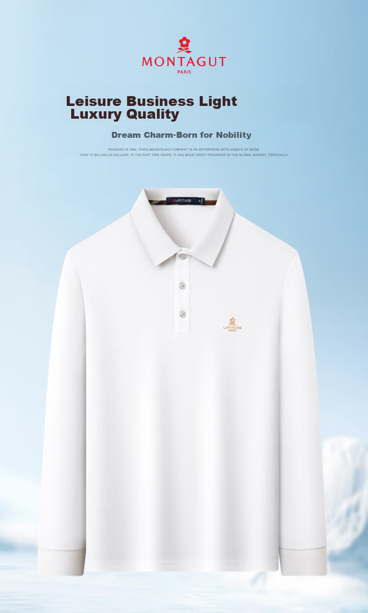 MONTAGUT [Soft Cotton Comfort & Crisp Skin-Friendly] Spring Casual Simple Long-Sleeve Polo Shirt Men's T-Shirt JG Gray-Blue 2XL 3