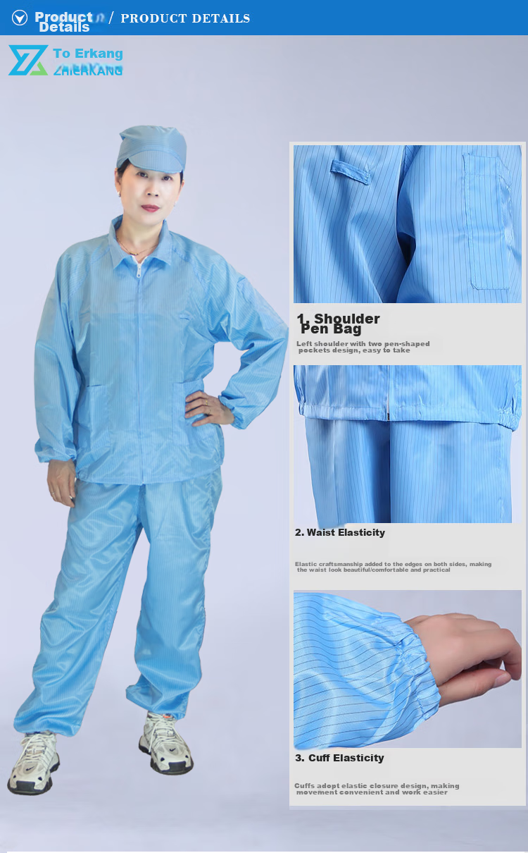 Zhierkang Antistatic Two-Piece Coverall with Hood, Blue 3XL, Clean Room Protective Workwear for Dust-Free Environments And Paint Spraying 3