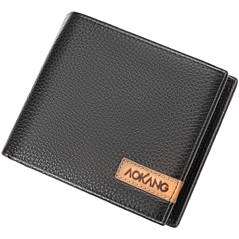 Aokang Men's Wallet, Short Style, Top-Grain Leather, Multifunctional Business Card Holder, Horizontal Design, Birthday Gift for Husband