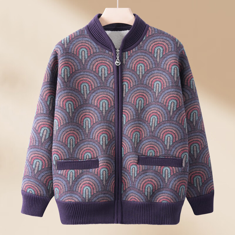 Fengxiao Elderly Women's Autumn Winter Warm Fleece Thickened Knit Sweater Small Size Grandma Mom Winter Jacket