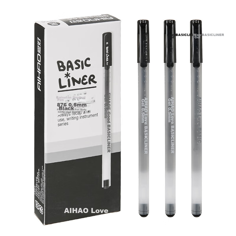 AIHAO Signature Pen, Large Capacity Gel Pen, 0.5MM Full Needle Tube, Black Gel Ink, Office Supplies, High Aesthetic Value, All-In Black Pen, 12 Pens/box, 8761