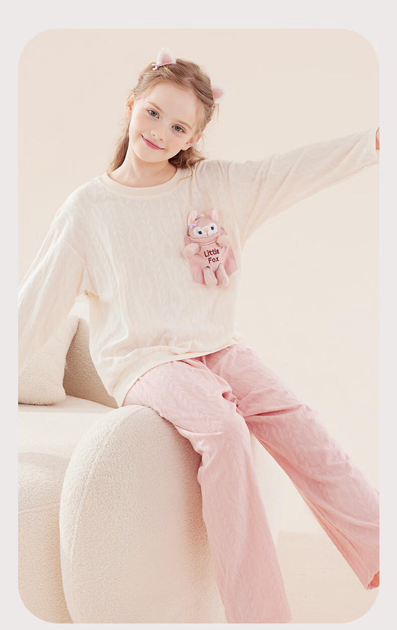 Duomiaowu Girls' Pajamas Children's Loungewear Set Cotton Spring And Autumn Mid to Big Kids Little Girls Parent-Child Clothing 99136 Purple 120 11