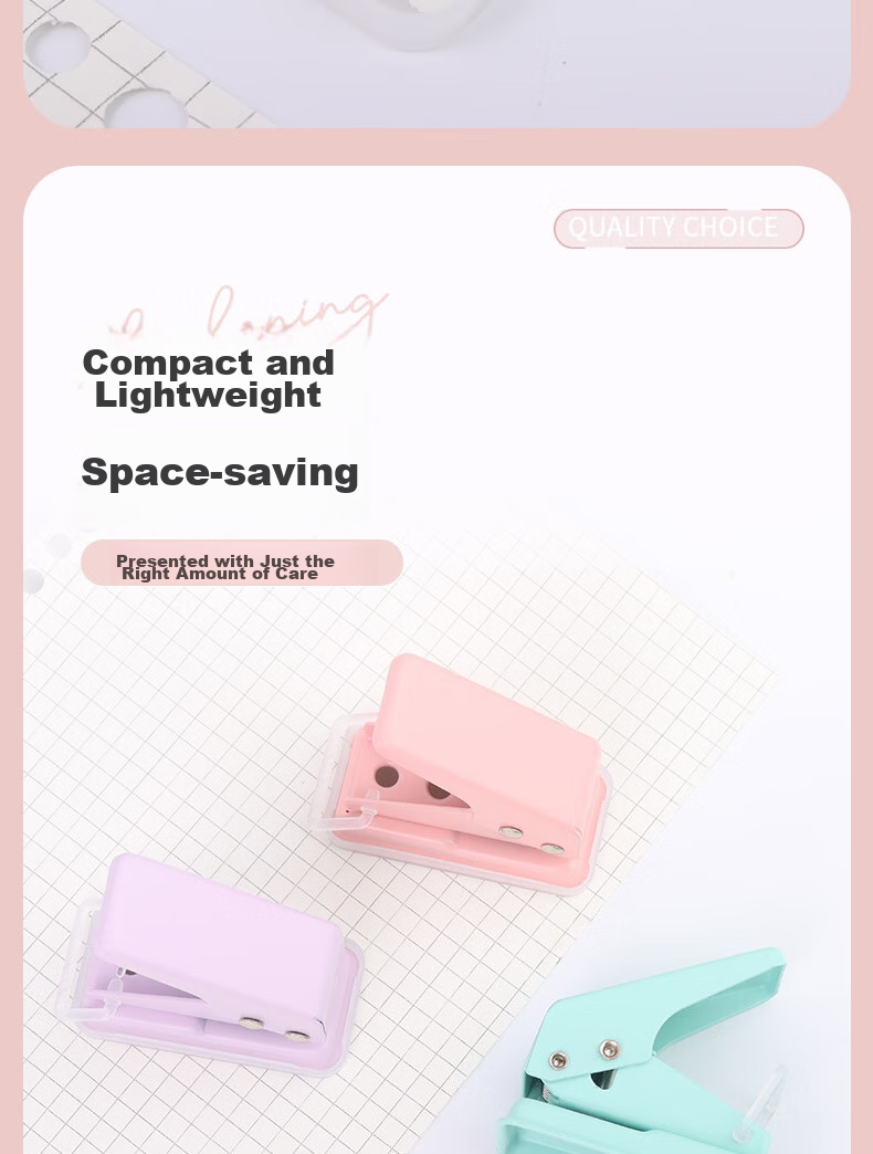 Touch Fish, Hole Puncher, Macaron Mini Single-Hole Circular Ring Dry Cute Student Stationery Office Loose-Leaf Puncher, Pink 5