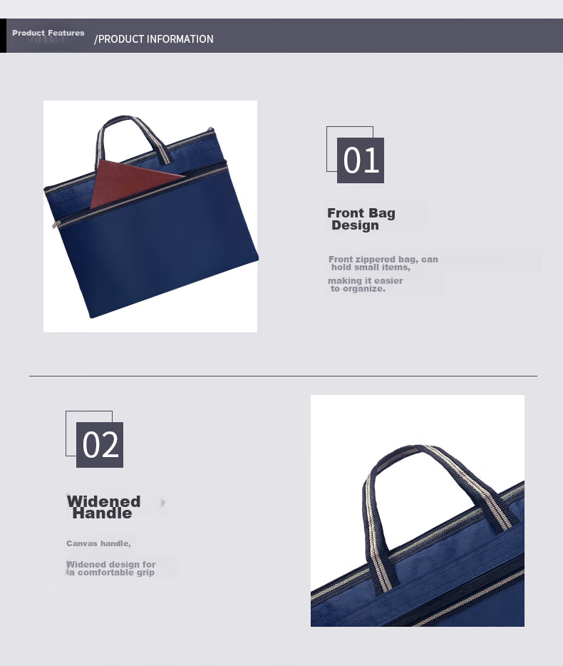 Bailiwen H137 Blue Handheld Briefcase, Document Bag with Zipper, File Folder, Archive Bag, Data Pouch, Office Business Meeting Document Bag, Simple Handbag 7