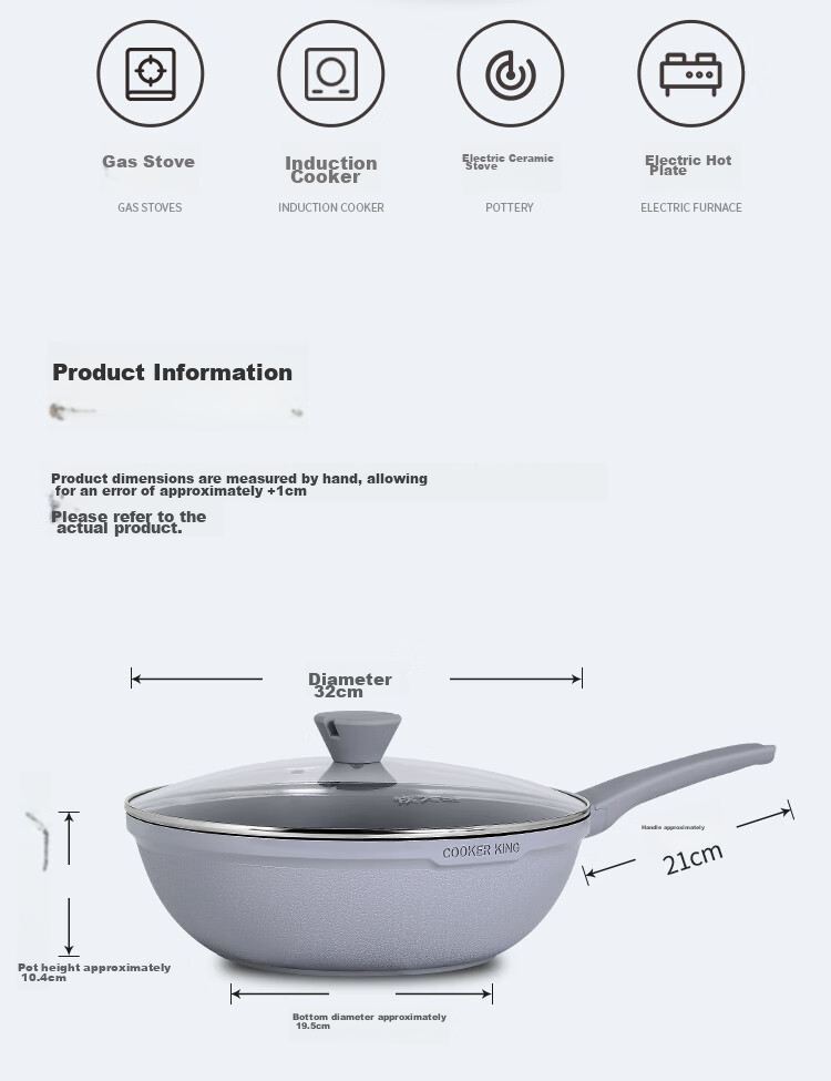 COOKER KING Wok, Easy-To Flat Bottom Non-Stick Pan, Stir-Fry And Frying Pan, 32cm, Compatible with Induction Cookers, Meishang BP50816 8