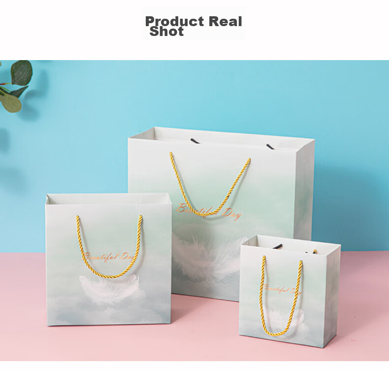 Ouliwen Gift Bags, Small And Large Paper Bags for Gifts, Birthday Handbags, Children's Gift Bags, High-End Exquisite Packaging Bags, 20x8x20cm, Pink Leaves, Pack of 5 5