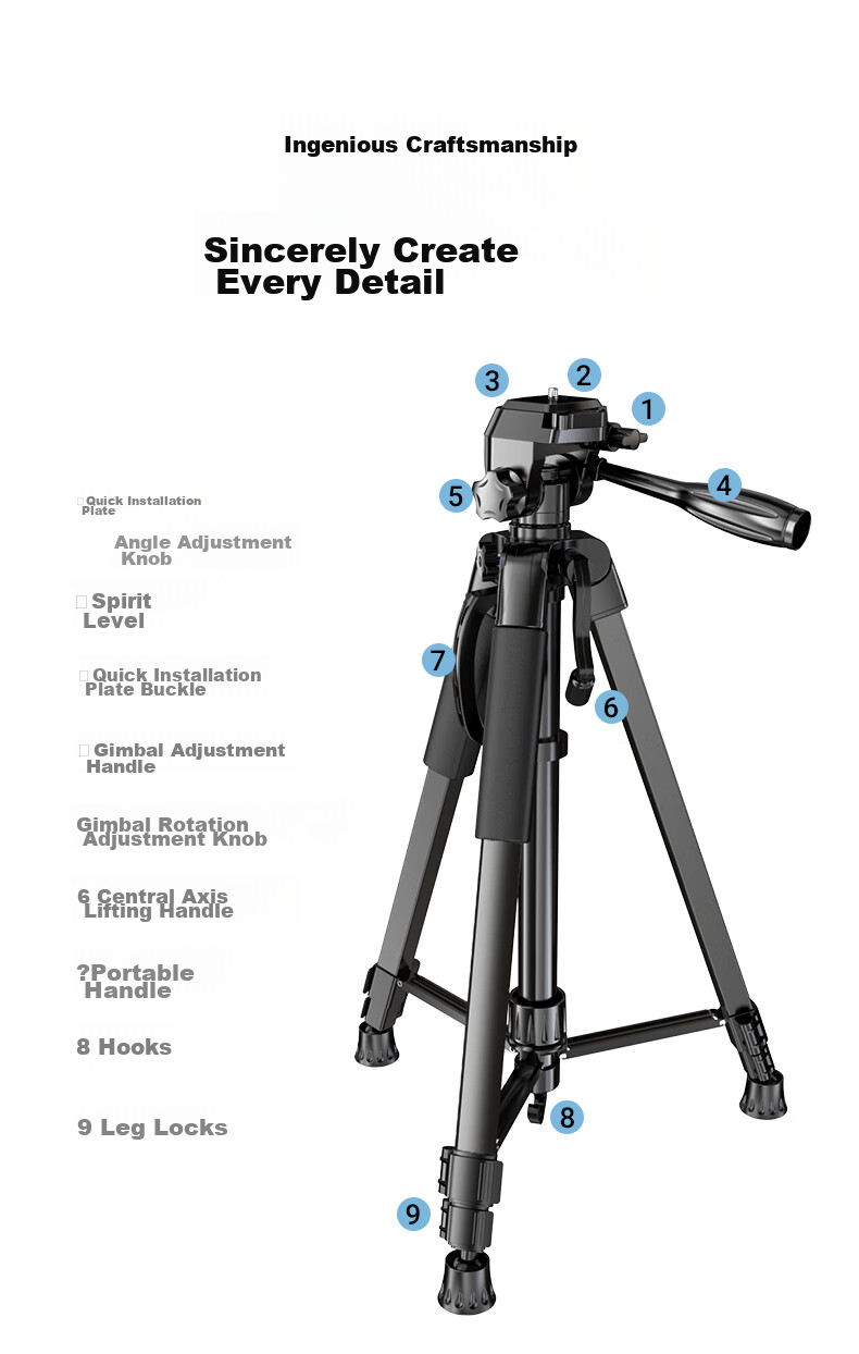 Shuotu Tripod, DSLR Camera And Mirrorless Camera Hydraulic 3D Gimbal Stabilizer, Photography Equipment, Portable Accessories, Phone Clamp, Vertical Shooting Quick Release Plate, Tripod Stand, 1.9 Meters 16