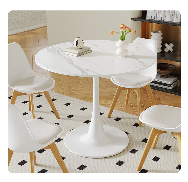 KULIN Rock Slab Dining Table, Round Small Table, Restaurant Coffee Table, Simple Round Office Negotiation Side Table, 60*74cm 7