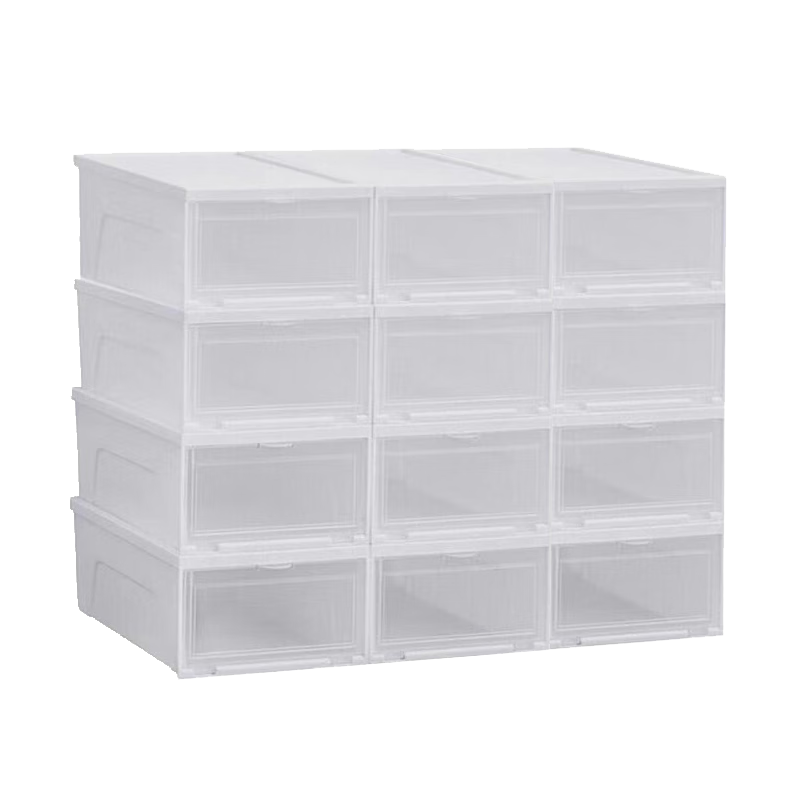 IRIS Transparent Shoe Box Storage Container, Large Plastic Stackable Shoe Cabinet, Dust-Proof And Moisture-Proof Simple Shoe Rack, Pack of 12