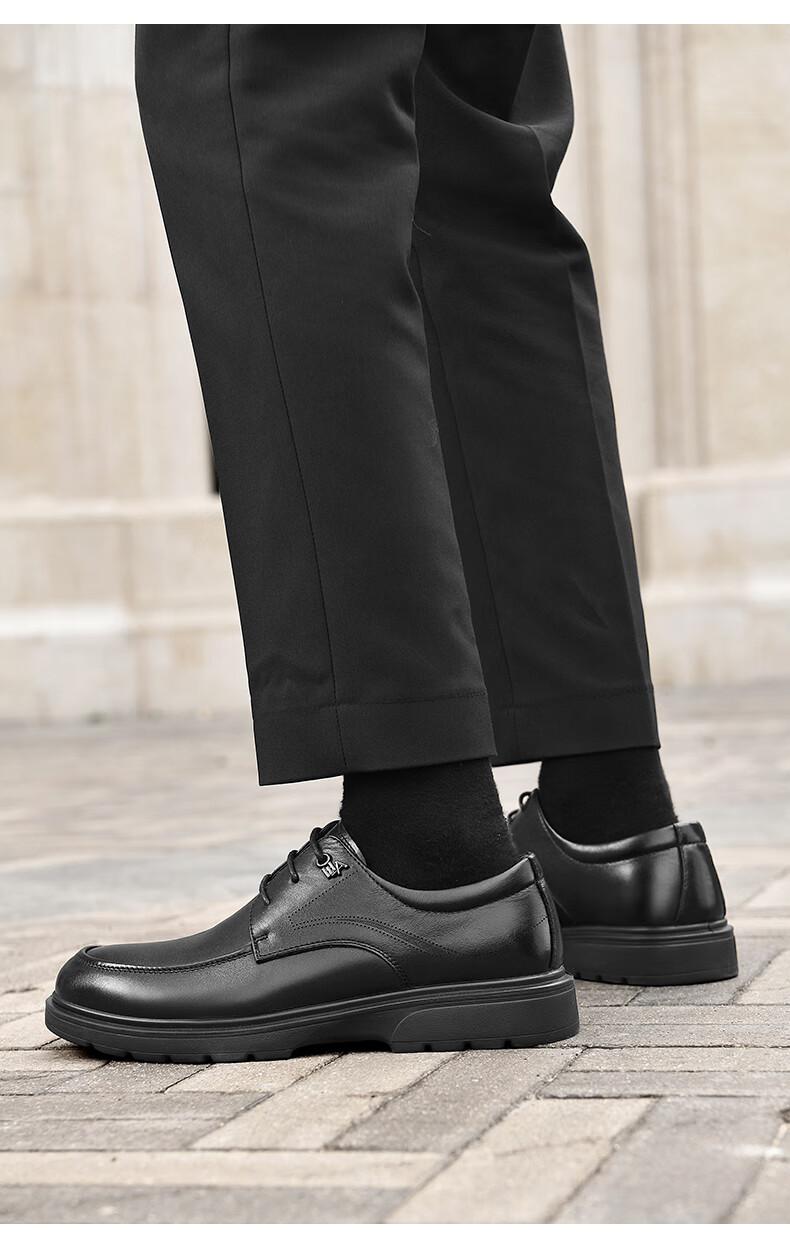 HLA Men's First Layer Cowhide Leather Shoes Summer Breathable Business Casual Leather Shoes T074 Black Size 41 9
