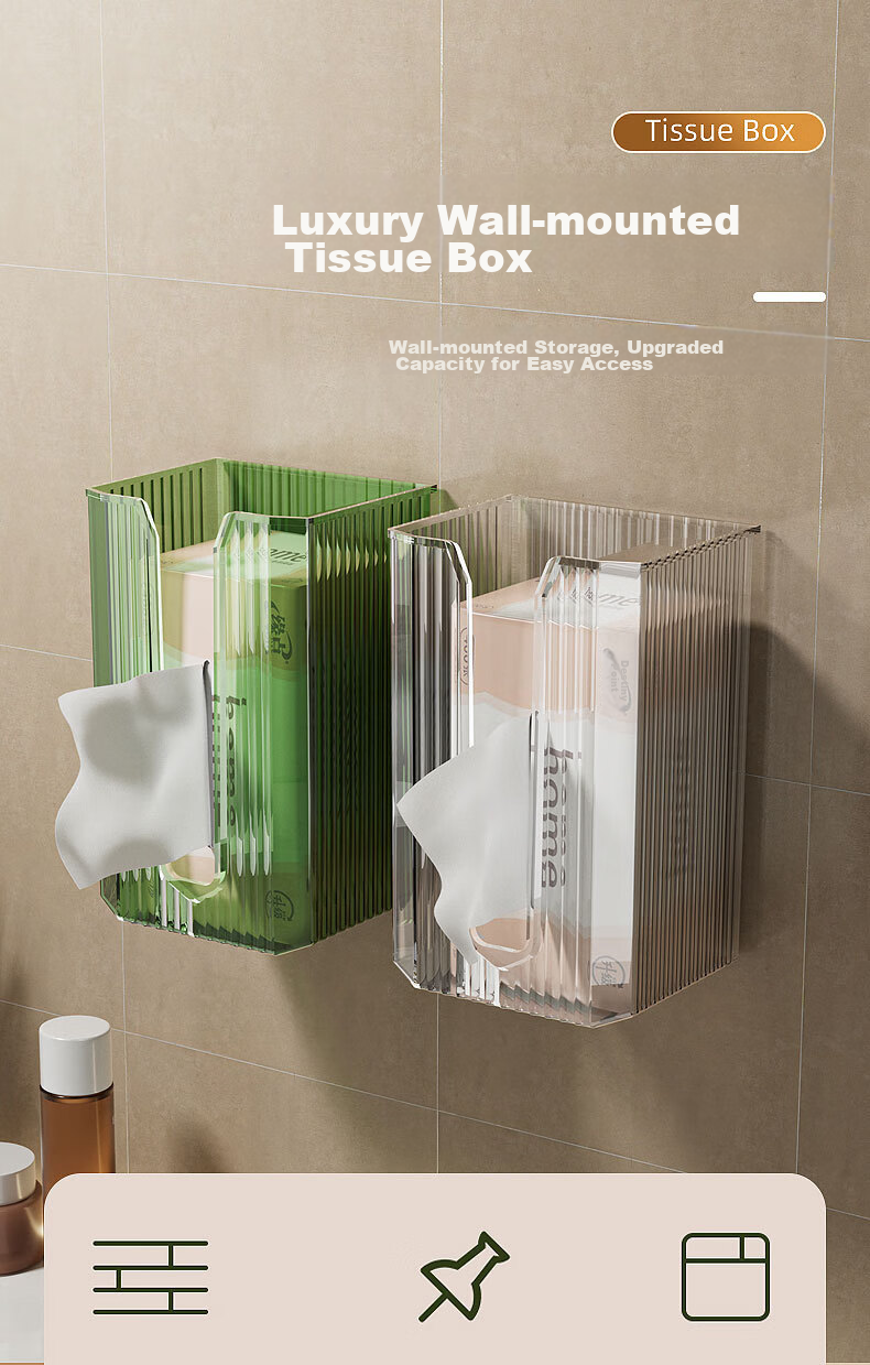 Jingxun Wall-Mounted Tissue Box, Kitchen Paper Holder, No Drilling Required, Face Towel Storage, Bathroom Toilet Paper Rack, Transparent Design, Multi-Scene Application, Visible for Bathroom Use 1