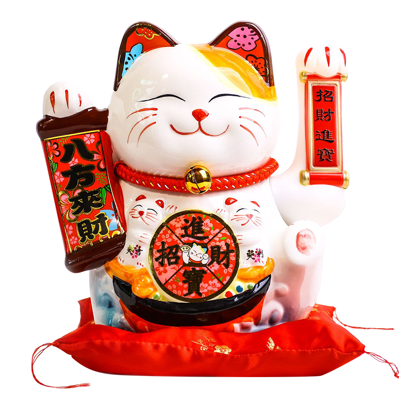 Youjia Liangpin Fortune Beckoning Cat Automatic Waving Hand Living Room Ornament Housewarming Gift Battery Operated 10 Inch Gift Box Set