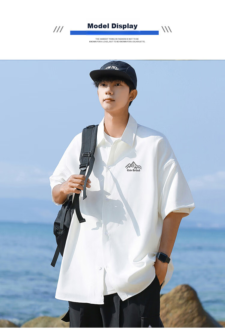 CLOR Short-Sleeve Shirt for Men, Summer Cardigan Jacket, Trendy Printed Loose-Fit Lightweight Breathable Top, CS02 White M 6