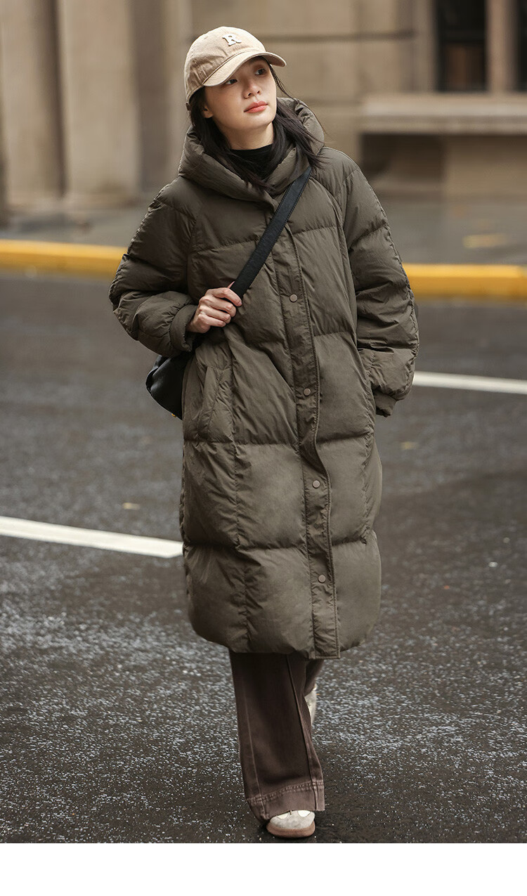 Dme [Retro Long Hooded Down Jacket] Winter Style with Side Pockets, Waist Belt, Long Women's Down Coat, Coffee Color, M 14