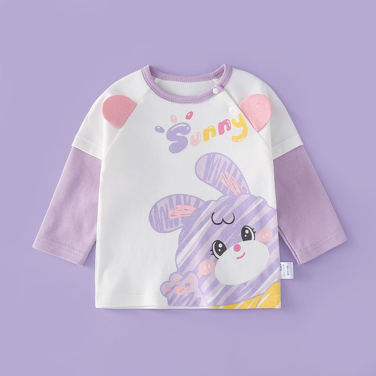 DUOXILUK Children's Long-Sleeve T-Shirt for Spring And Autumn, Baby Casual Inner Wear Undershirt, Purple Graffiti Rabbit Design, Size 130