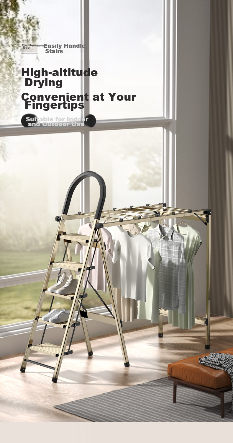 Kentai Folding Ladder, Household Foldable Clothes Drying Rack, Dual-Use Indoor Multifunctional A-Frame Ladder, Thickened Aluminum Alloy Ladder Q6-H4 1