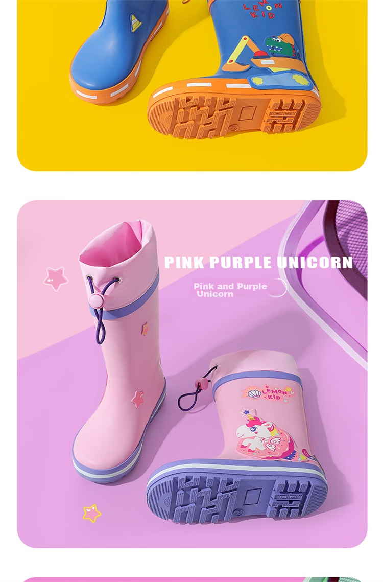Lemonkid Children's Rain Boots, Boys And Girls Water Shoes, Baby Water Boots, Non-Slip Rubber Shoes, Kids Rain Boots, Pink And Purple Unicorn Design, Size 35 11