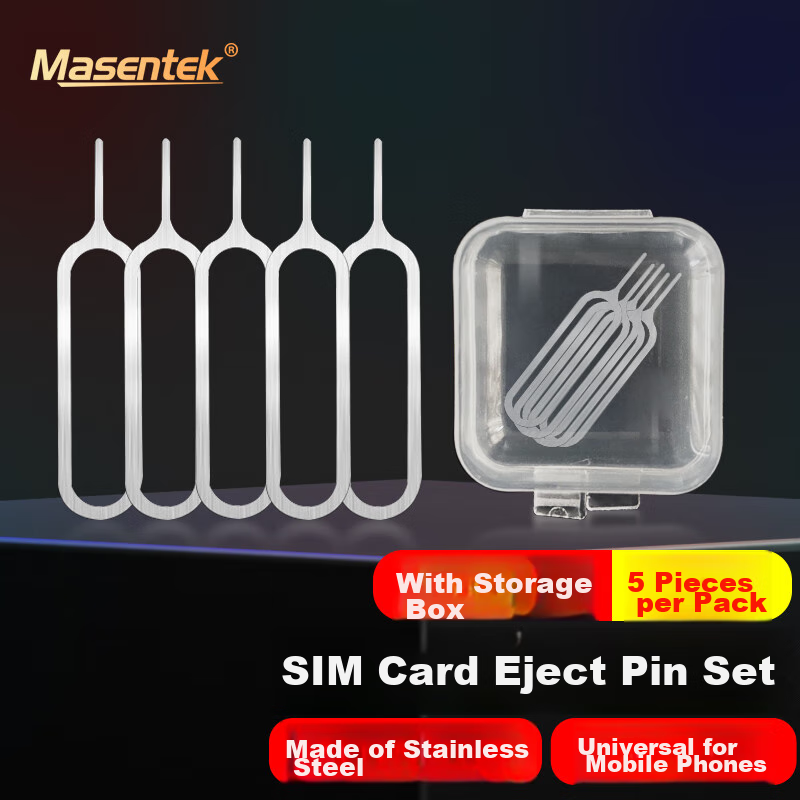 Masentek SIM Card Ejector Pins, Universal SIM Card Slot Pops for IPhone, Huawei, Vivo, Xiaomi, OPPO, Samsung, Multi-Functional, Pack of 10