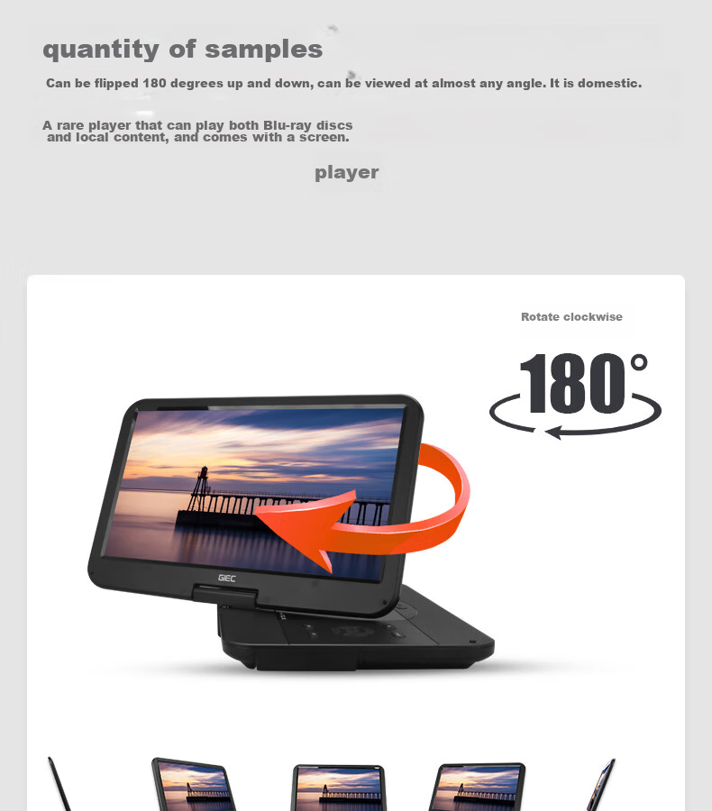 GIEC BDP-G360 Portable Mobile DVD Blu-Ray Player All-In Device, Children's Home Video Player, with TV Large Screen Disc Drive USB 1080P HD 4