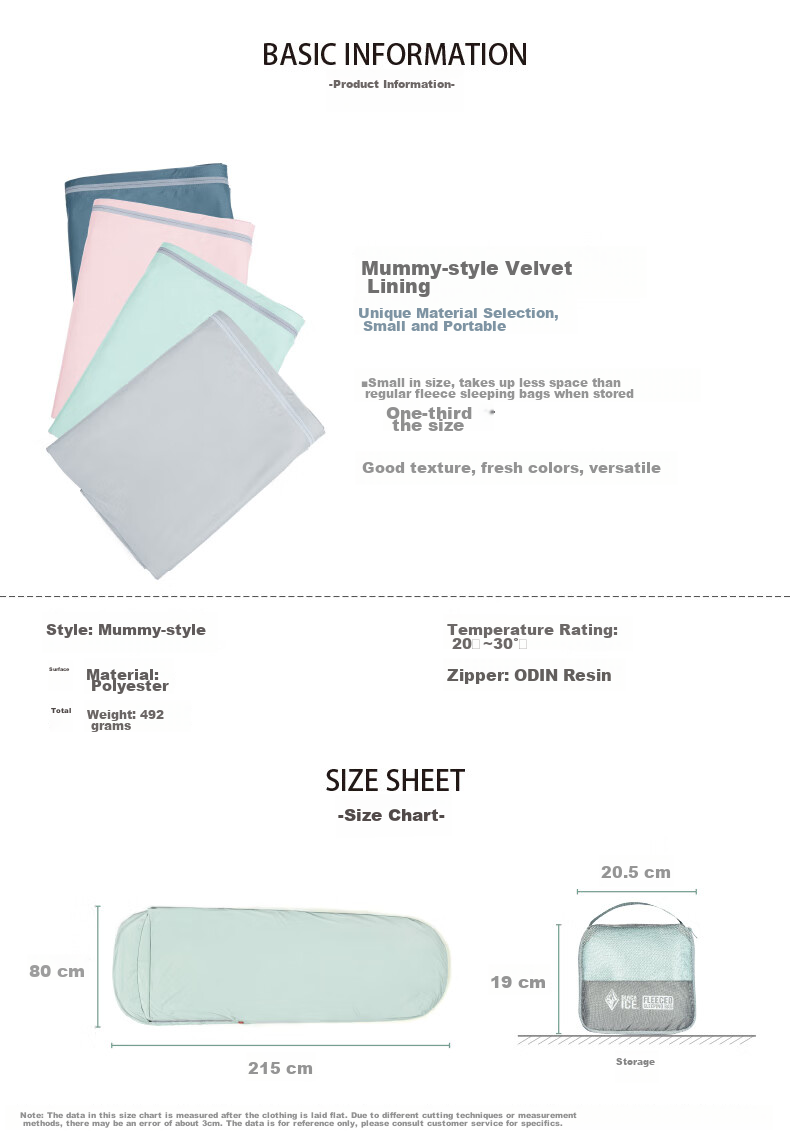BLACKICE Adult Outdoor Sleeping Bag Liner, Dirt-Proof Bed Sheet, Mummy-Style Travel Portable Sleeping Bag Liner [Light Pink Left Zipper] 3