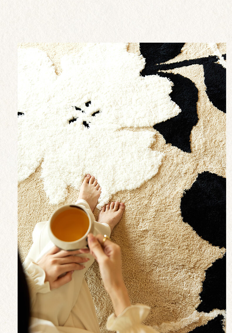 Keecy Cream Style Living Room Carpet Soft French Light Luxury High-End Bedroom Bedside Creative Long Pile Rug 9