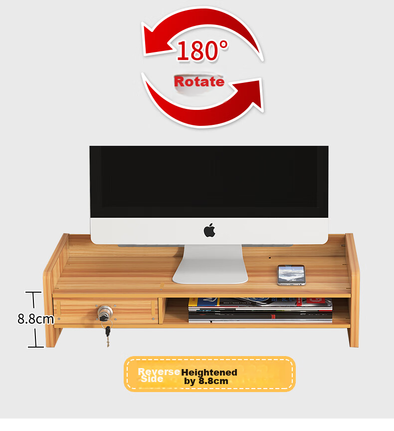 Shuranjia Monitor Riser Stand, Desktop Organizer with Drawer, Cherry Wood Color, SZ08-2 11