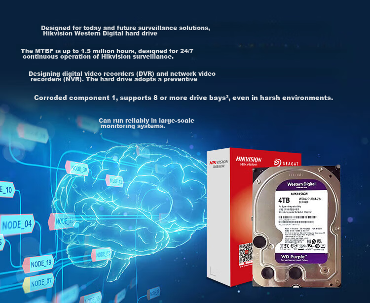 HIKVISION Surveillance Hard Drive, 4TB Western Digital Purple Mechanical Hard Drive, Security Video Recorder Dedicated, 5400 RPM to 64MB SATA 6Gb/second 6