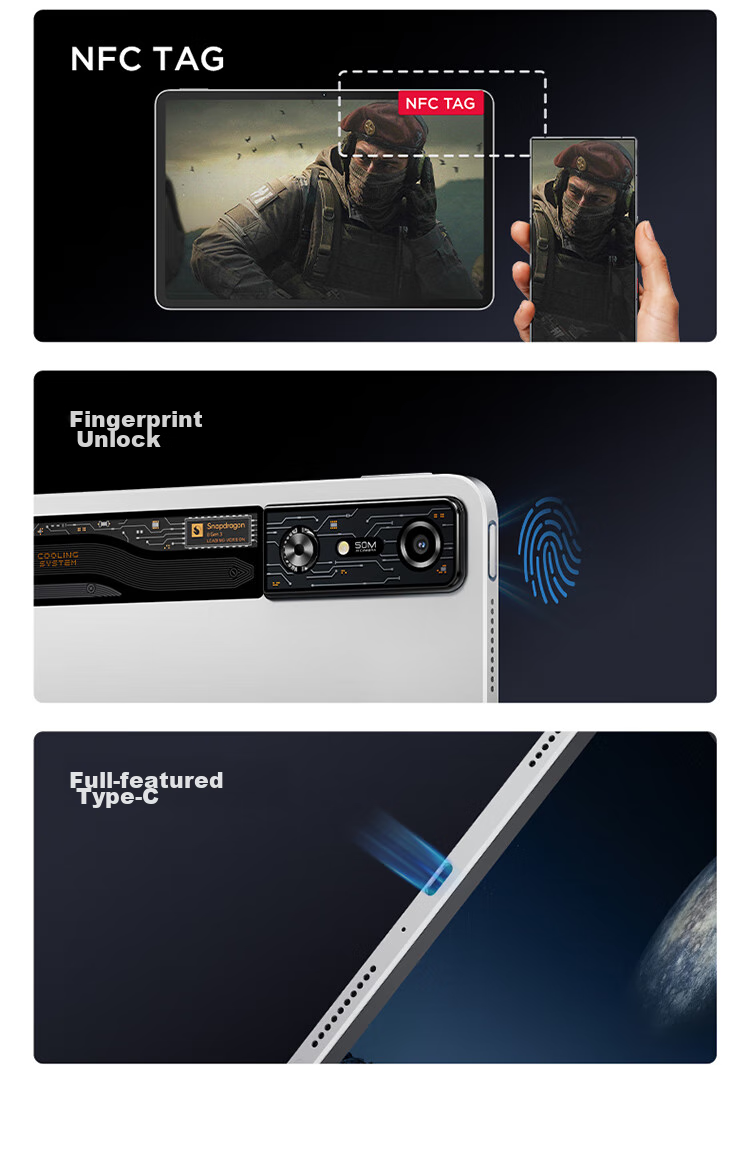 Nubiyahongmo Gaming Tablet Pro, 10.9-Inch LCD Screen, Snapdragon 8 Gen 3 Leading Edition, 2.8K 144Hz, 10100mAh Battery, 12GB+256GB, Dark Night, Gaming Tablet Computer 17
