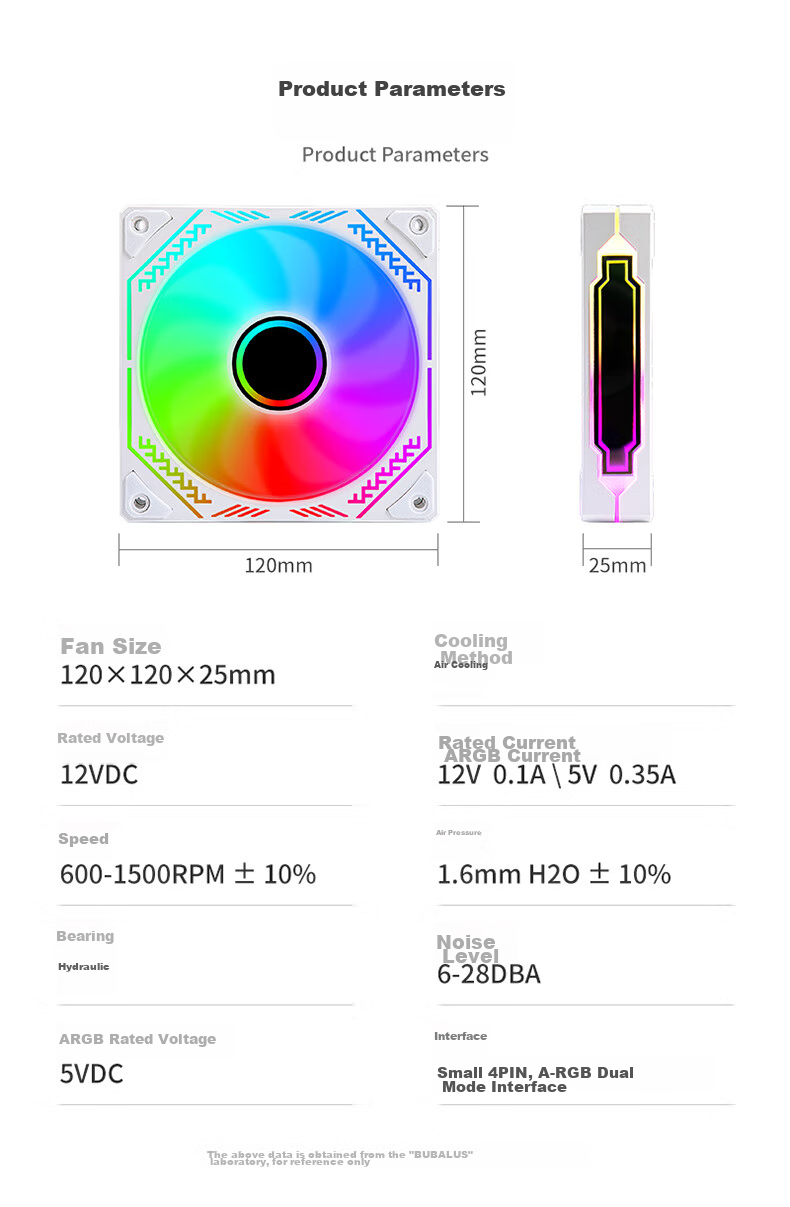 BUBALUS Phantom Mirror, White Straight Blade, ARGB RGB Fan, 12cm Straight Air Outlet Case Fan, 4PIN PWM Intelligent Temperature-Controlled Speed Fan, Light Synchronizatio 8
