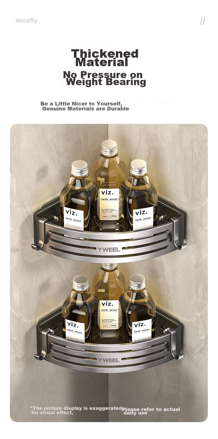 Yweel Space Aluminum Bathroom Corner Basket, No Drilling Required, Bathroom Storage Rack, Home Shower Room Shampoo Holder, 997573 8