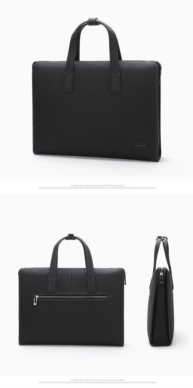 ELLE HOMME Men's Business Briefcase, Luxury Top-Grain Leather Handbag, Large Capacity Laptop Bag for Men EA188215310 Black 7