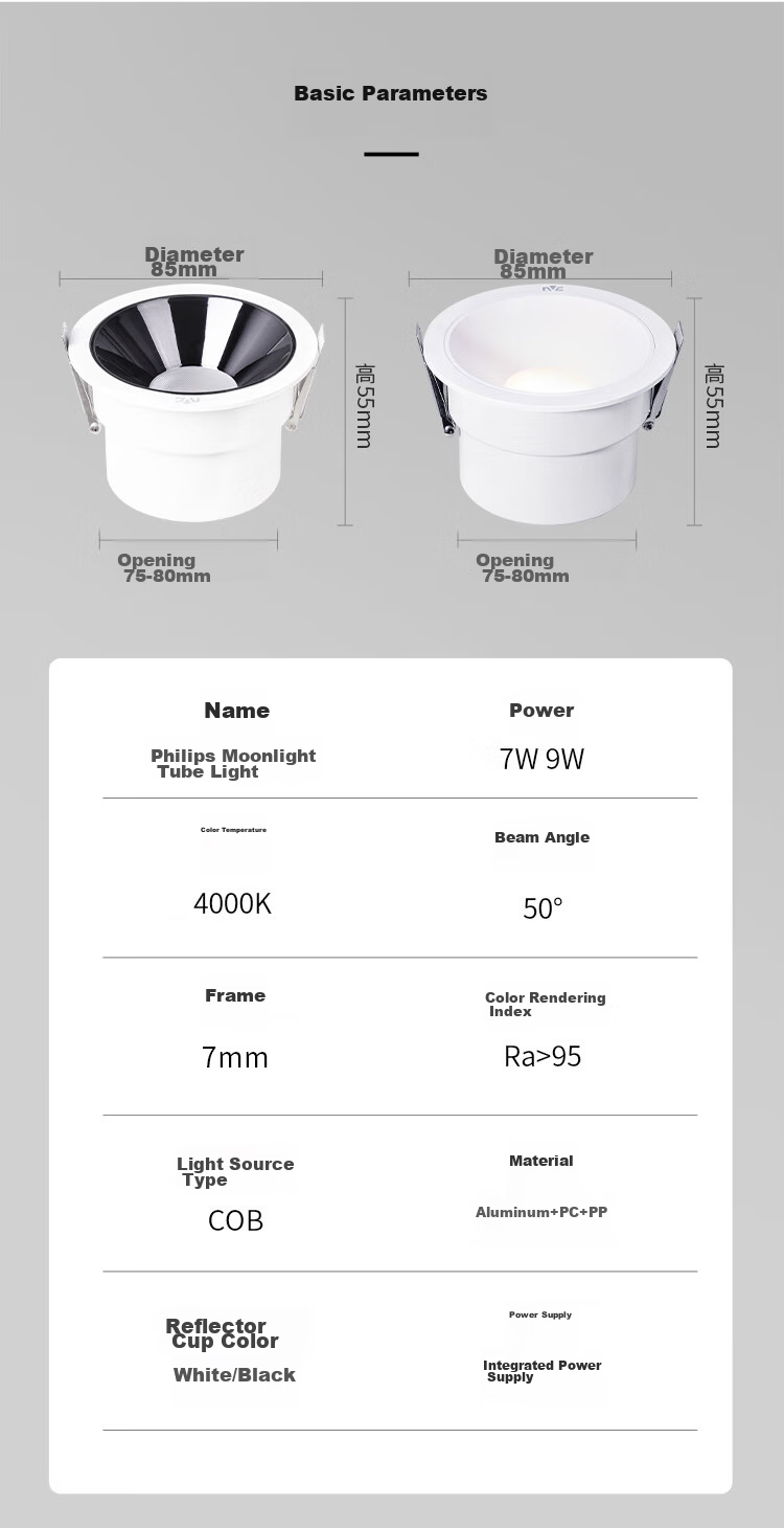 NVC LED Downlight, Living Room Background Wall Recessed, Washed Wall Small Hill Aluminum Material, 7W White Cup Warm White [Mingyue], Ra95 14