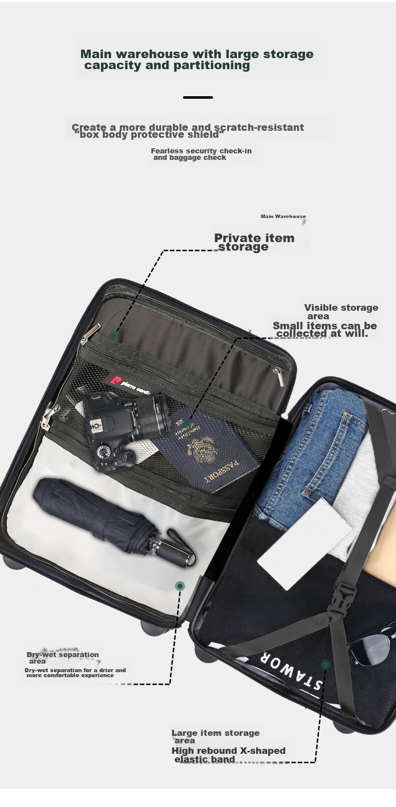 Pierre Cardin French Luggage, Durable Suitcase for Women, Large Capacity Travel Trolley Case with Wheels, Student Spinner Suitcase for Men, Password Lock Suitcase 7