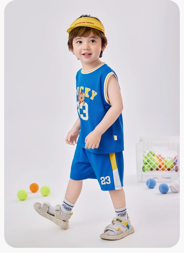 Dudujia Baby Quick-Dry T-Shirt Set, Summer Boys' Basketball Outfit, Stylish Children's Short-Sleeve Shorts Two-Piece Set, Blue, Size 100 4