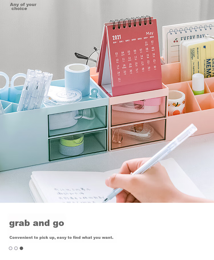 Sannianerban Simple Desktop Pen Holder Storage Box, Large Capacity Transparent Drawer Desk Ornament, Multifunctional Student Stationery Box Pencil Case, Ivory White Large Size 9