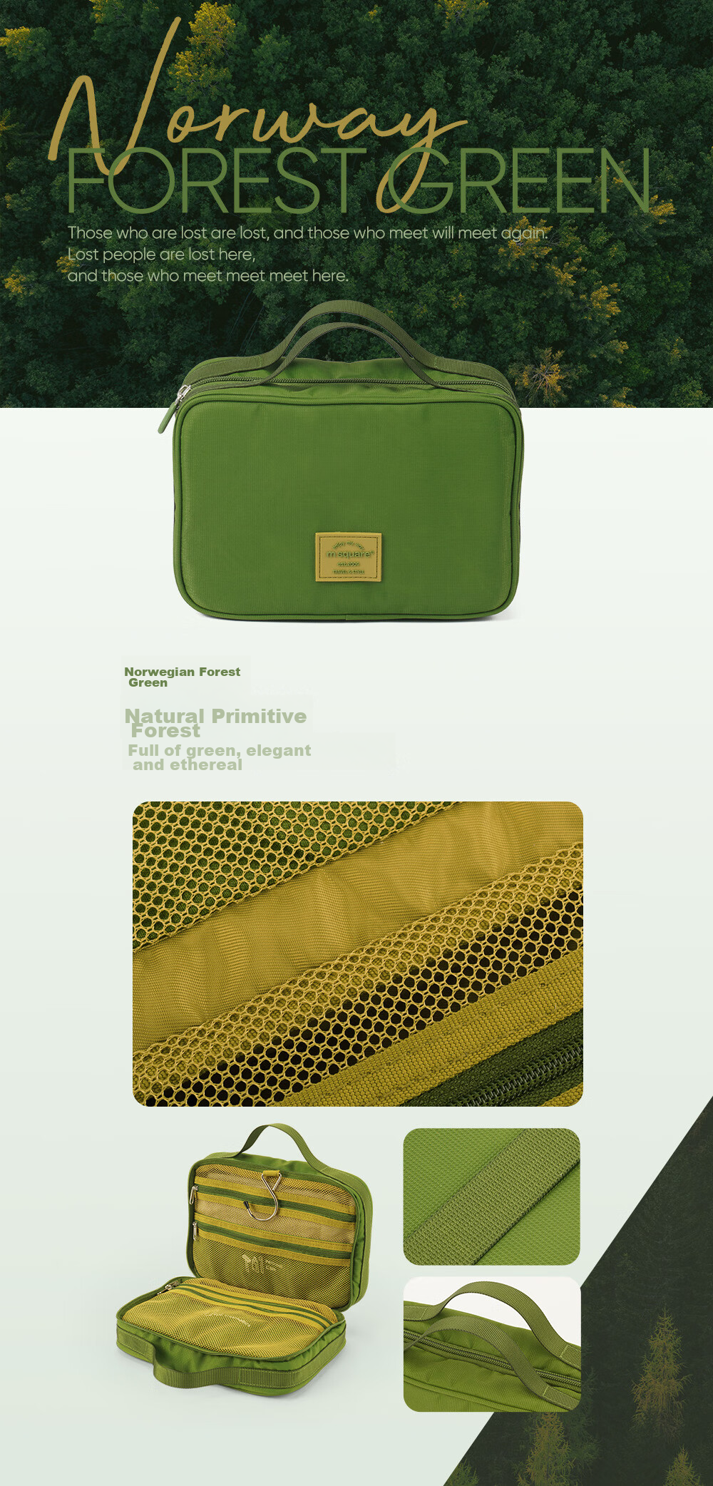 M Square Travel Toiletry Bag, Large Capacity, Portable, Wash And Care Makeup Bag, Travel Storage Bag, Forest Green [Toiletry Bag] 15