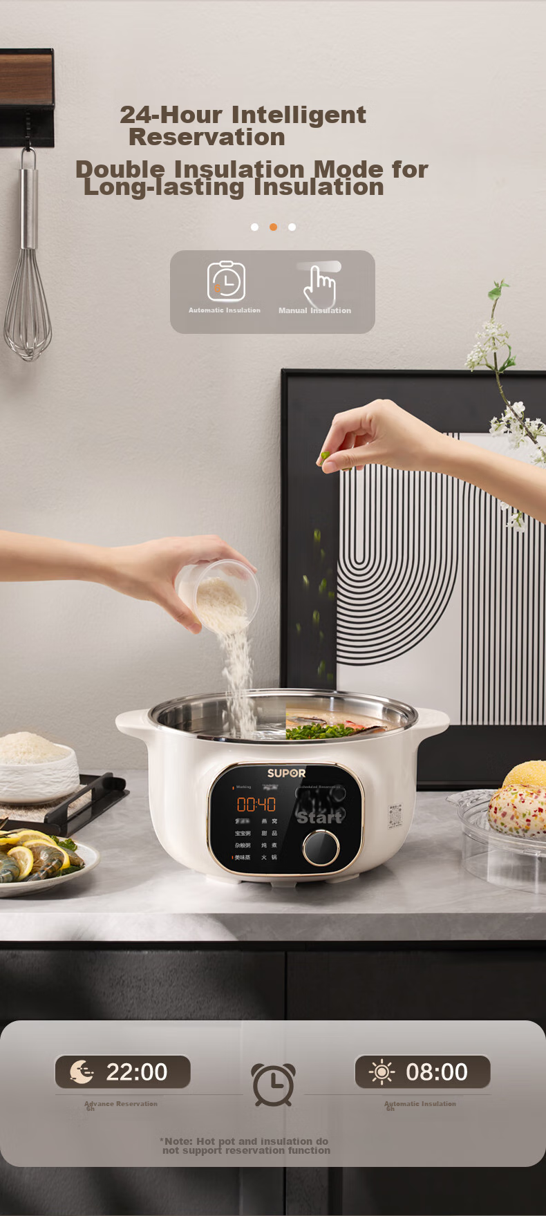 SUPOR Electric Stew Pot, Electric Stew Cup, Double Boiler for Cooking, Home Use Porridge And Soup Pot, Bird's Nest Stew Cup, 4.5L White Porcelain Inner Pot, Soup Pot with Steaming And Stewing Functions, DZ25YC876 Multifunctional Pot 16