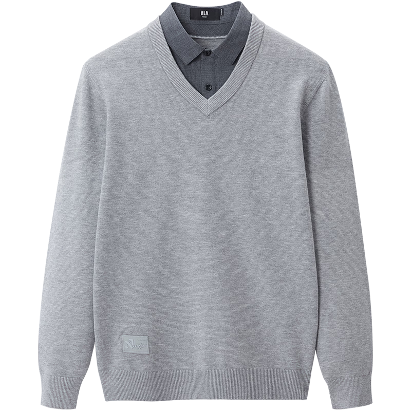 HLA Long-Sleeve Knit Sweater for Men, Light Business Fashion Series, Faux Two-Piece Sweater for Me
