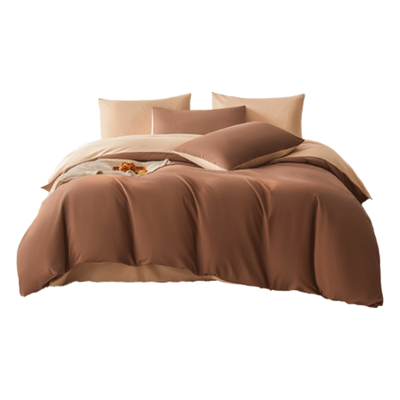 JD Original Soft Brushed Four-Piece Bedding Set, 120g Soft Brushed Spring And Summer Durable Class A Double Bed Linen with Bedsheet, Duvet Cover, And Pillowcases, 1.8m Milk Tea Brow