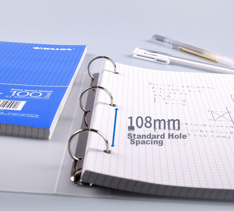 KAISA A4/100 Sheets Three-Hole Grid Loose-Leaf Paper, 3-Ring Loose-Leaf Notebook Refill Grid Notebook Refill Paper School Supplies, 1 Pack 5