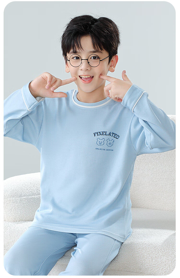 MiiOW Kids Boys 40S Cotton 5A Antibacterial Homewear Set Spring Autumn Long Sleeve 24 New Green 130cm 11