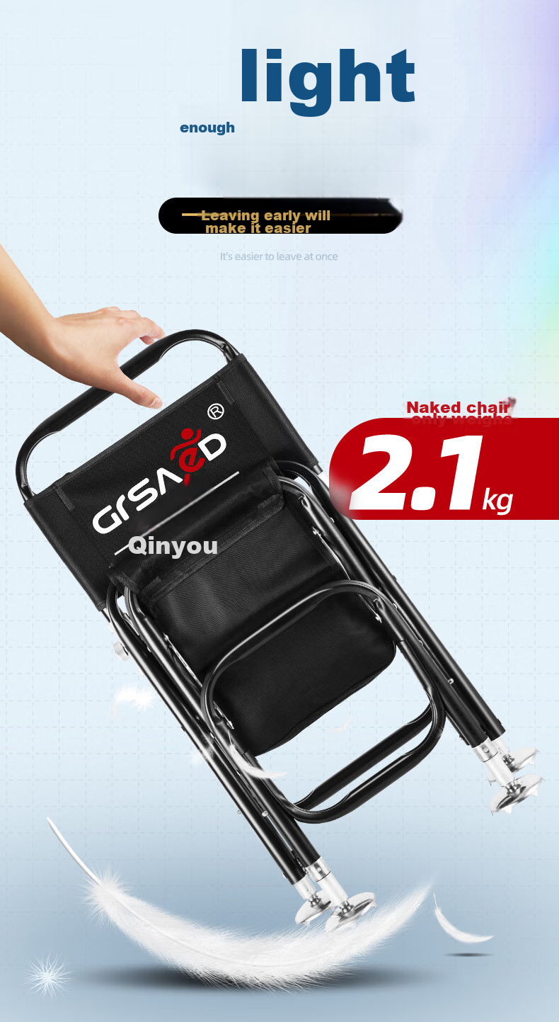 Grsaed Fishing Chair, All-Terrain Thickened Metal Knight Chair, Multifunctional Outdoor Folding Chair, Lightweight Complete Set of Fishing Chairs, Black And Red 5