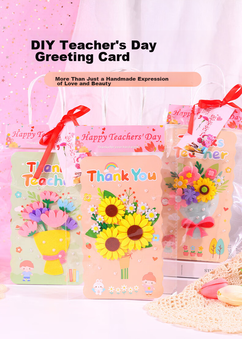 BOJIAO 3D Greeting Card DIY Handmade Material Kit, High-End Feel Handheld Creative Bouquet Preserved Flowers, Blessing Card, Teacher's Day Gift for Teachers And Students' Day Present 1