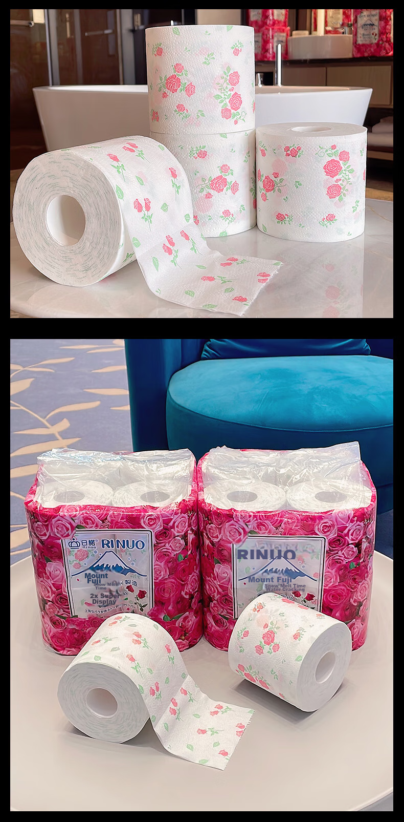 Rinuo Japanese Imported Rose Scented Toilet Paper, Water-Soluble And Quick-Dissolving, Core Roll Paper with Printed Pattern, 1 Pack 17