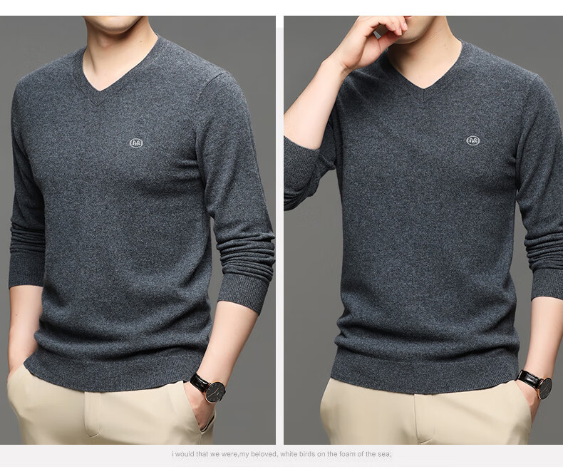 Hengyuanxiang Men's Thick 100% Pure Wool Sweater, Autumn And Winter Solid Color Casual Base Layer Knit Pullover for Young And Middle-Aged Me 16