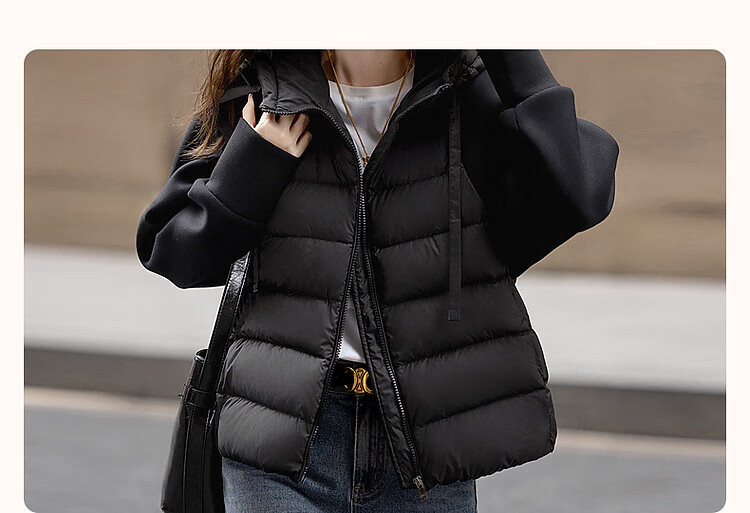 Dme [Stay in The Sunroom] Winter Lightweight Hooded 90% Duck Down Patchwork Knit Air Layer Women's down Jacket 3